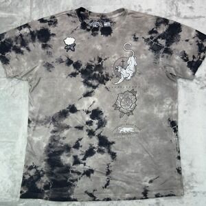 AFFLICTION Graphic T-Shirt Men's XL Gray Tie Dye Panther Rose Y2K Biker MMA USA